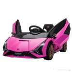 HOMCOM Mașină Electrică pentru Copii 3-5 Ani, Model Lamborghini 12V, cu Telecomandă și Viteză de 3-8 km/h, Roz