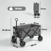 Outsunny Cărucior de grădină, sarcină maximă 70kg, cu mâner telescopic, din metal și material Oxford, 108x55 cm, gri 