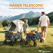 Outsunny Cărucior de grădină, sarcină maximă 70kg, cu mâner telescopic, din metal și material Oxford, 108x55 cm, gri 