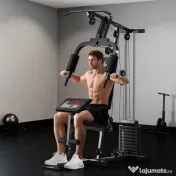 HOMCOM Stație de Fitness pentru Antrenament Acasă cu Scaun și Spătar, Sală de Sport Multifuncțională, 135x103x210 cm, Negru 
