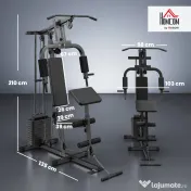 HOMCOM Stație de Fitness pentru Antrenament Acasă cu Scaun și Spătar, Sală de Sport Multifuncțională, 135x103x210 cm, Negru 