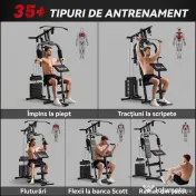 HOMCOM Stație de Fitness pentru Antrenament Acasă cu Scaun și Spătar, Sală de Sport Multifuncțională, 135x103x210 cm, Negru 