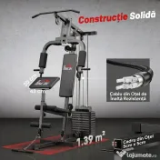 HOMCOM Stație de Fitness pentru Antrenament Acasă cu Scaun și Spătar, Sală de Sport Multifuncțională, 135x103x210 cm, Negru 