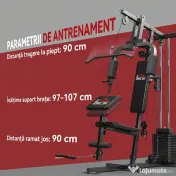 HOMCOM Stație de Fitness pentru Antrenament Acasă cu Scaun și Spătar, Sală de Sport Multifuncțională, 135x103x210 cm, Negru 