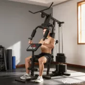 HOMCOM Stație de Fitness pentru Antrenament Acasă cu Scaun și Spătar, Sală de Sport Multifuncțională, 135x103x210 cm, Negru 