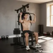 HOMCOM Stație de Fitness pentru Antrenament Acasă cu Scaun și Spătar, Sală de Sport Multifuncțională, 135x103x210 cm, Negru 