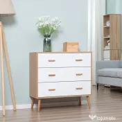HOMCOM Comodă cu 3 sertare ridicată pentru living și dormitor, din lemn, 80x39x80 cm, alb și culoare lemn 