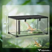 PawHut Terariu Înălțat pentru Reptile cu Încuietoare și Ușă pentru Hrănire, 50x30x25 cm, Negru | Aosom Romania