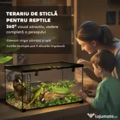 PawHut Terariu Înălțat pentru Reptile cu Încuietoare și Ușă pentru Hrănire, 50x30x25 cm, Negru | Aosom Romania