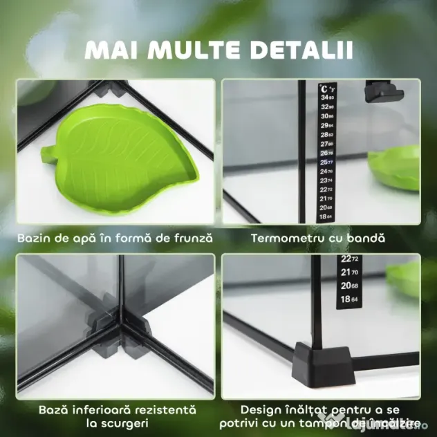PawHut Terariu Înălțat pentru Reptile cu Încuietoare și Ușă pentru Hrănire, 50x30x25 cm, Negru | Aosom Romania