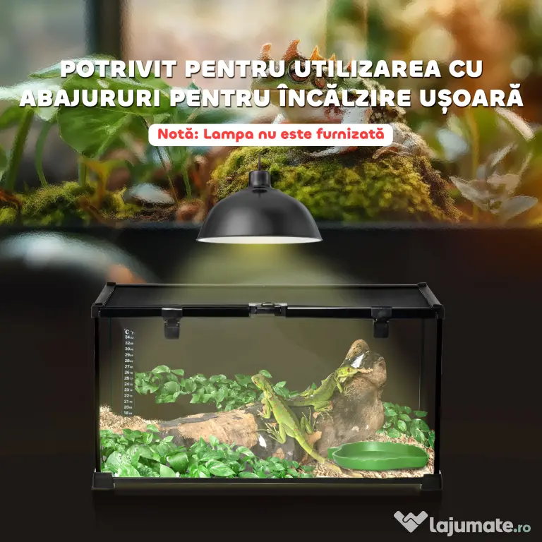 PawHut Terariu Înălțat pentru Reptile cu Încuietoare și Ușă pentru Hrănire, 50x30x25 cm, Negru | Aosom Romania