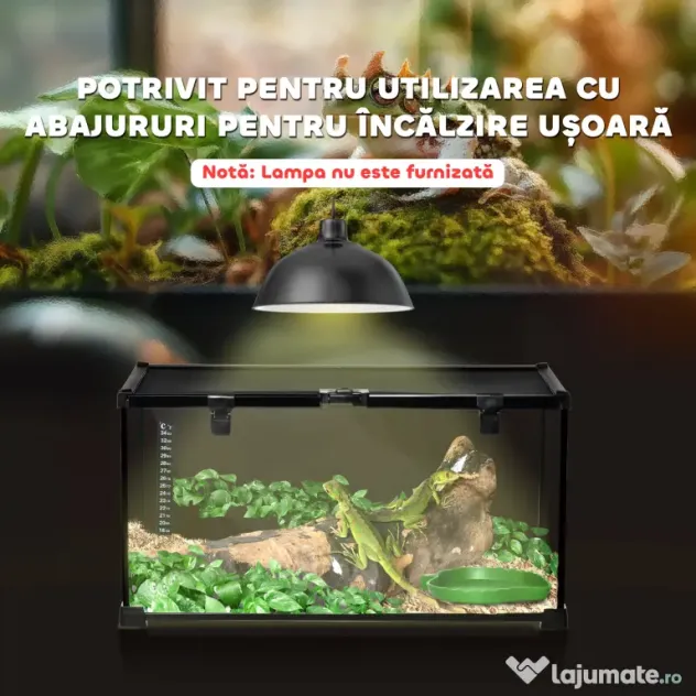 PawHut Terariu Înălțat pentru Reptile cu Încuietoare și Ușă pentru Hrănire, 50x30x25 cm, Negru | Aosom Romania