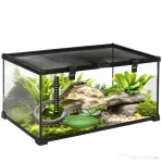 PawHut Terariu pentru Reptile Rialzato cu Serratura și Termometru, în Sticlă și Plasă Metalică, 50x30x25 cm, Negru