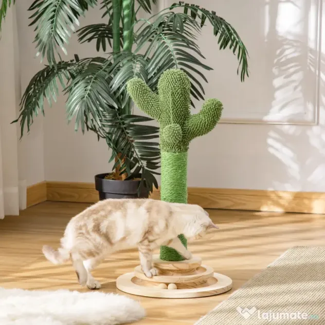 PawHut Stâlp Zgâriat pentru Pisici, Centru de Joacă în Formă de Cactus, 32x32x60cm, Verde | Aosom Romania