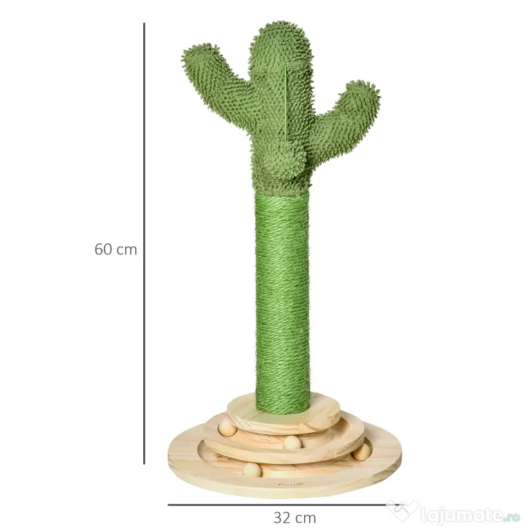 PawHut Stâlp Zgâriat pentru Pisici, Centru de Joacă în Formă de Cactus, 32x32x60cm, Verde | Aosom Romania