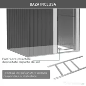 Outsunny Magazie de Gradina din Otel Galvanizat, sopron pentru Scule cu Acoperis Inclinat , Gri si Alb | Aosom Romania 