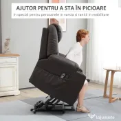 HOMCOM Scaun cu ridicare electric pentru varstnici cu masaj, din piele PU rezistenta cu telecomanda, buzunare laterale, maro | Aosom Romania