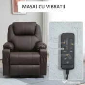 HOMCOM Scaun cu ridicare electric pentru varstnici cu masaj, din piele PU rezistenta cu telecomanda, buzunare laterale, maro | Aosom Romania