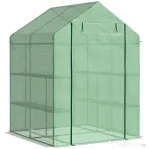 Outsunny Sera de gradina cu rafturi, protectie din PE si usa care se ruleaza, 143L x 138l x 190H cm, verde