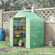 Outsunny Seră de Grădină cu Rafturi, Protecție din PE și Ușă Rulantă, 143x138x190 cm, Verde | Aosom Romania