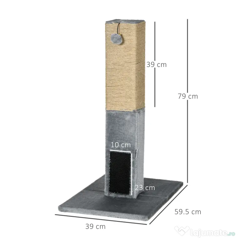 PawHut Ansamblu pentru Pisici cu 2 Mingi de Jucărie și Perie, 59.5x39x79 cm, Gri | Aosom Romania