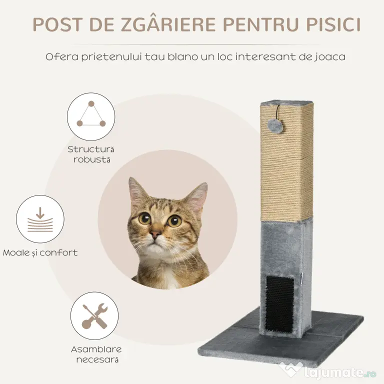 PawHut Ansamblu pentru Pisici cu 2 Mingi de Jucărie și Perie, 59.5x39x79 cm, Gri | Aosom Romania