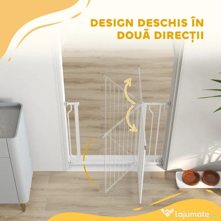 PawHut Poartă pentru Câini, Barieră Largă pentru Scări cu Ușă, 76x75-95 cm, Alb | Aosom Romania