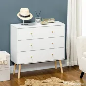HOMCOM Comoda cu 3 sertare cu manere din PAL si lemn de pin pentru camera de zi si dormitor, 80x30x80 cm, alb 
