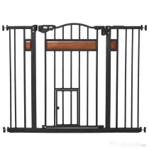 PawHut Poartă de Siguranță pentru Câini cu Închidere Automată 74-105x76.2 cm Neagră | Aosom Romania
