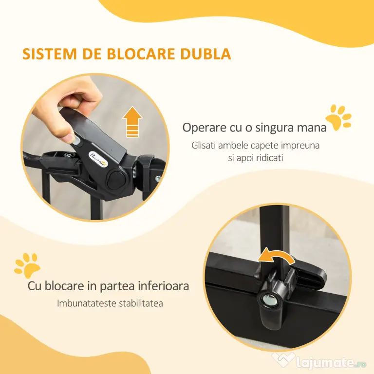 PawHut Poartă de Siguranță pentru Câini cu Închidere Automată 74-105x76.2 cm Neagră | Aosom Romania