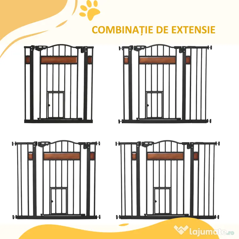 PawHut Poartă de Siguranță pentru Câini cu Închidere Automată 74-105x76.2 cm Neagră | Aosom Romania