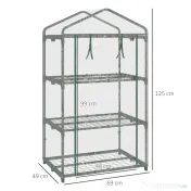 Outsunny Mini-Seră Portabilă cu Înveliș Plastic și Cadru Metalic, 3 Rafturi, Ușă cu Fermoar, 69x49x125 cm, Transparent | Aosom Romania