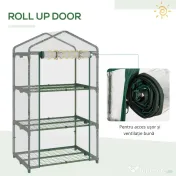 Outsunny Mini-Seră Portabilă cu Înveliș Plastic și Cadru Metalic, 3 Rafturi, Ușă cu Fermoar, 69x49x125 cm, Transparent | Aosom Romania