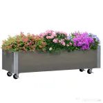 Outsunny Strat Înălțat de Grădină cu Roți, Frână și Strat din Nețesut cu Orificii de Drenaj, 96x30.6x30 cm, Gri Deschis