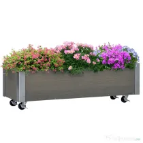 Outsunny Strat Înălțat de Grădină cu Roți, Frână și Strat din Nețesut cu Orificii de Drenaj, 96x30.6x30 cm, Gri Deschis