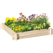Outsunny Pat pentru Gradina de Zarzavat din Lemn de Brad, Asamblare fara Suruburi, 100x100x16cm