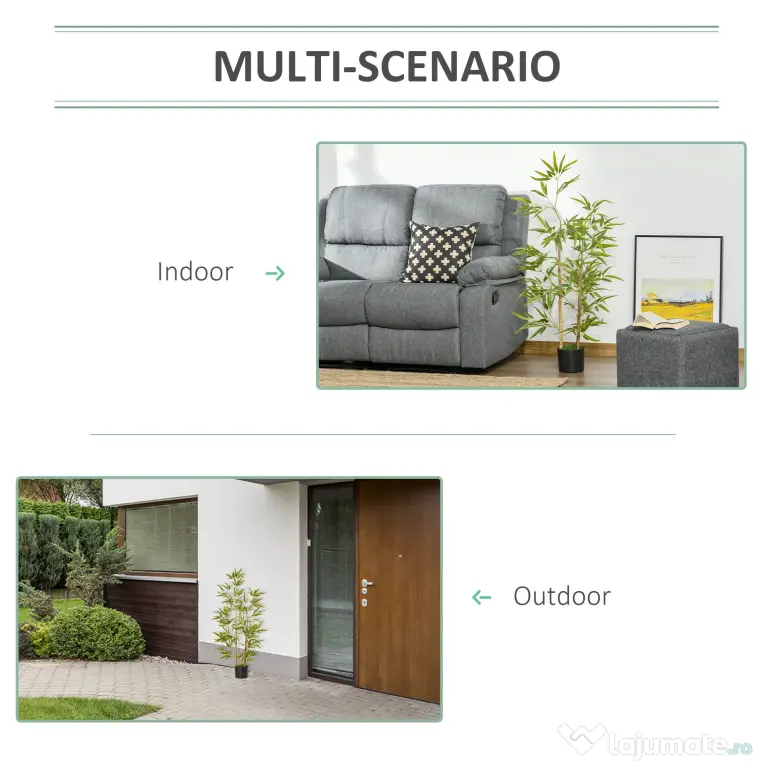 HOMCOM Bambus Artificial Luxuriant în Ghiveci, 120 cm, 336 Frunze Verzi, Decor Elegant Interior/Exterior | Aosom Romania