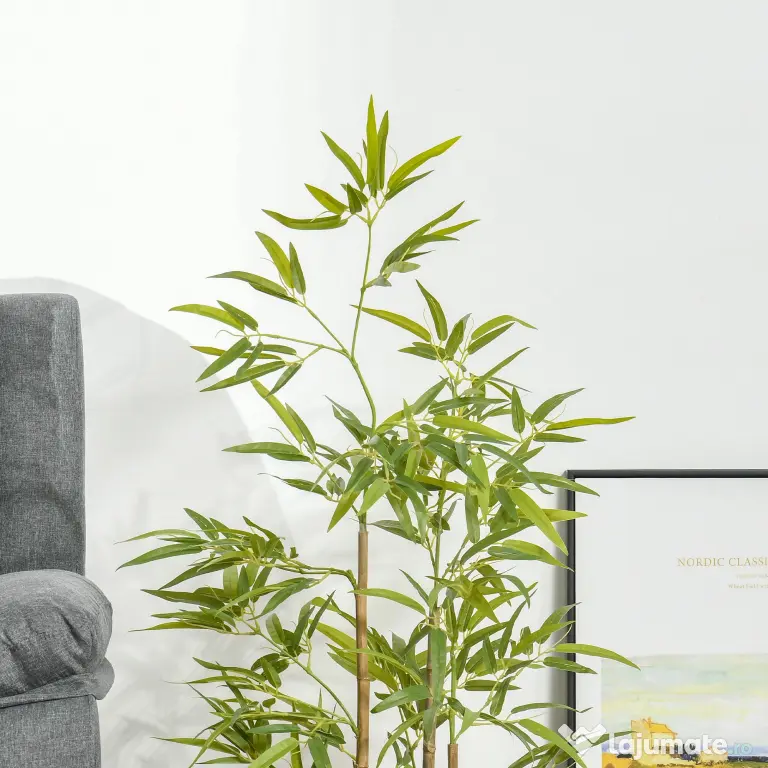 HOMCOM Bambus Artificial Luxuriant în Ghiveci, 120 cm, 336 Frunze Verzi, Decor Elegant Interior/Exterior | Aosom Romania