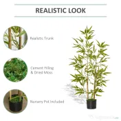HOMCOM Planta Bambus Artificial Inaltime 120 cm cu Ghiveci pentru Interior si Exterior -Verde 