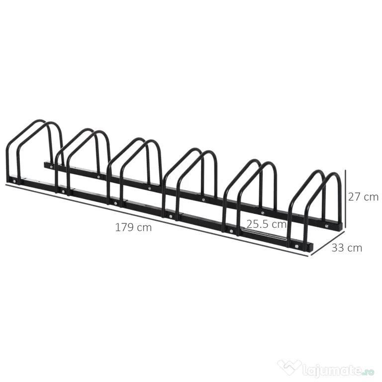 HOMCOM Suport de parcare pentru 6 biciclete din otel, 179x33x27 cm, negru