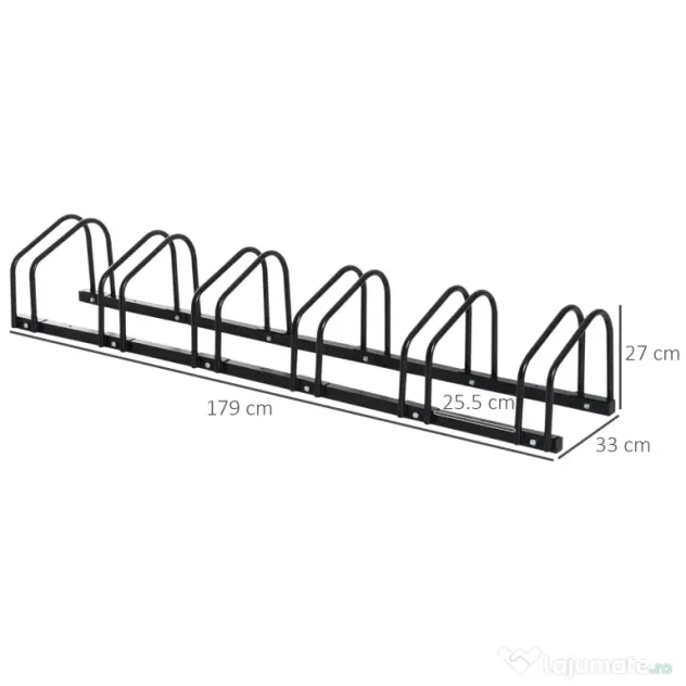 HOMCOM Suport de parcare pentru 6 biciclete din otel, 179x33x27 cm, negru