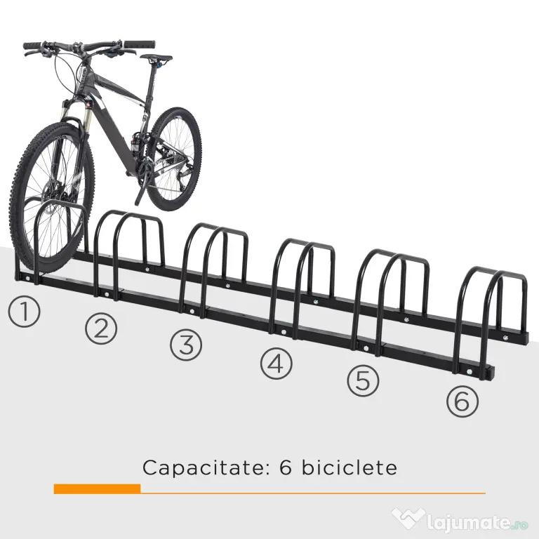 HOMCOM Suport de parcare pentru 6 biciclete din otel, 179x33x27 cm, negru
