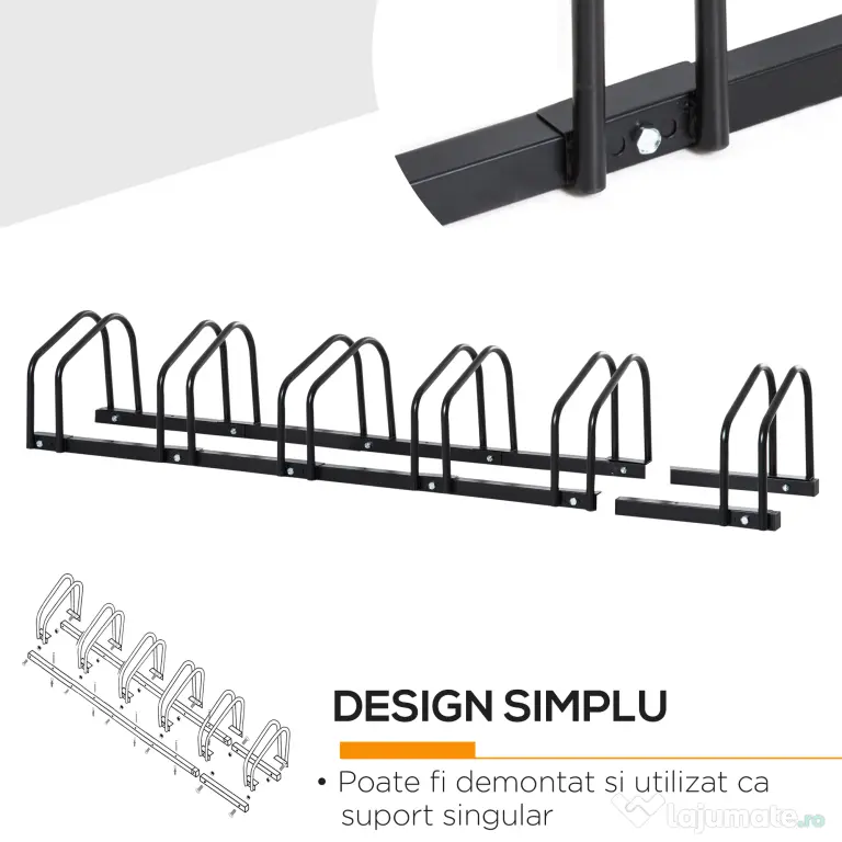 HOMCOM Suport de parcare pentru 6 biciclete din otel, 179x33x27 cm, negru