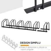 HOMCOM Suport de parcare pentru 6 biciclete din otel, 179x33x27 cm, negru 