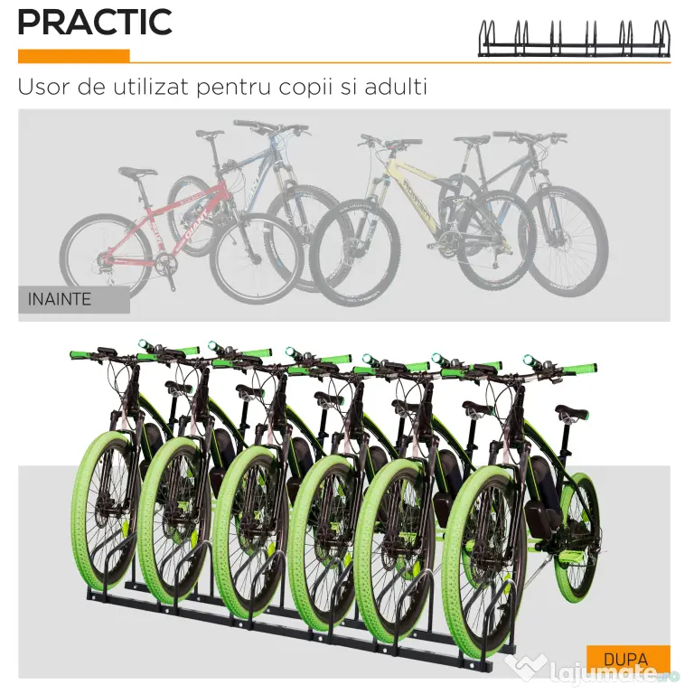 HOMCOM Suport de parcare pentru 6 biciclete din otel, 179x33x27 cm, negru