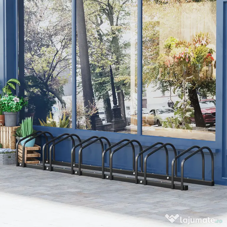 HOMCOM Suport de parcare pentru 6 biciclete din otel, 179x33x27 cm, negru