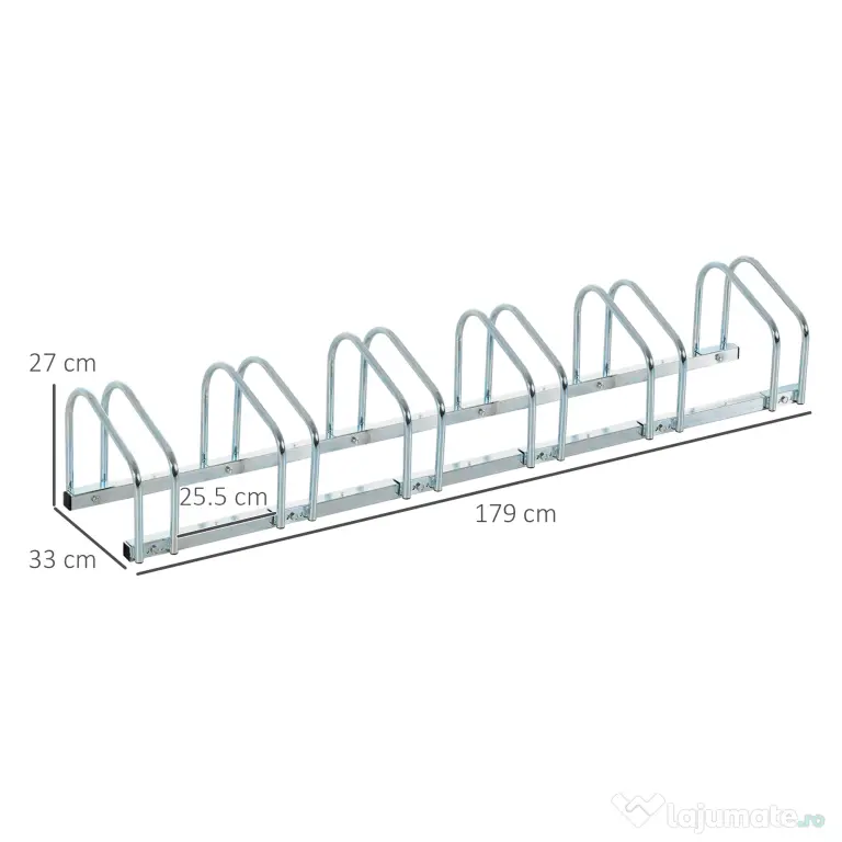 HOMCOM Suport de parcare pentru 6 biciclete din otel, 179x33x27 cm, argintiu