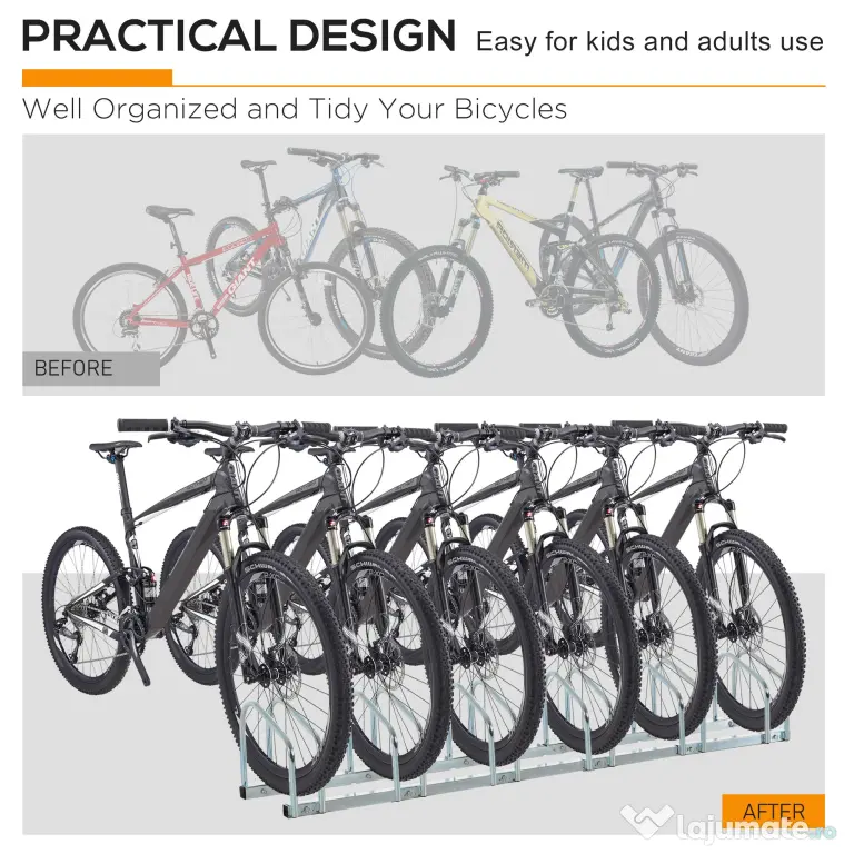 HOMCOM Suport de parcare pentru 6 biciclete din otel, 179x33x27 cm, argintiu