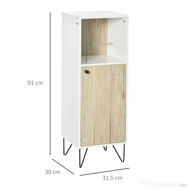 Kleankin Dulap de Podea Baie, Raft Deschis, Organizator Independent cu Ușă, Design Modern | Aosom Romania