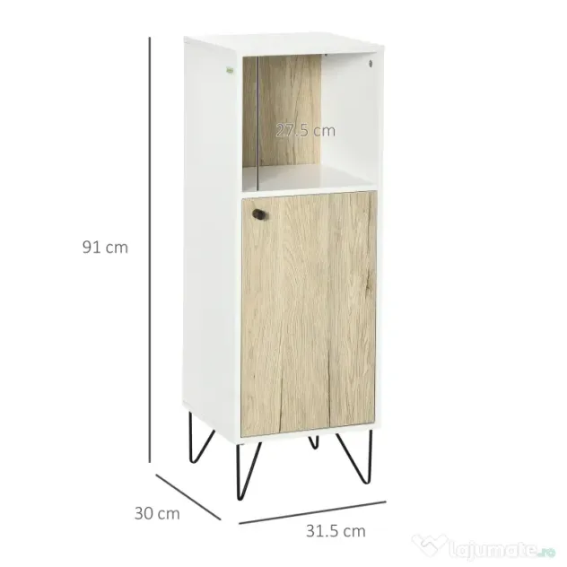 Kleankin Dulap de Podea Baie, Raft Deschis, Organizator Independent cu Ușă, Design Modern | Aosom Romania
